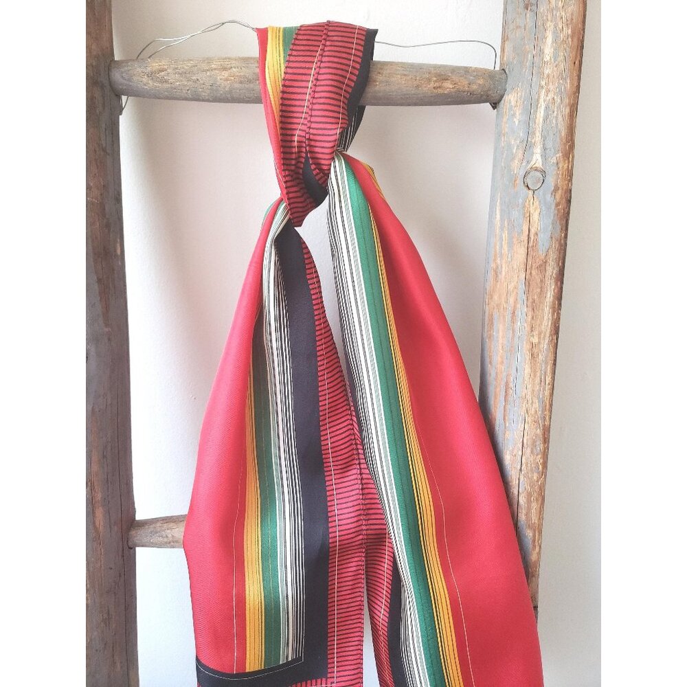 Elaine Gold Vintage Scarf Geometric Lines Designer Red Silk Scarf